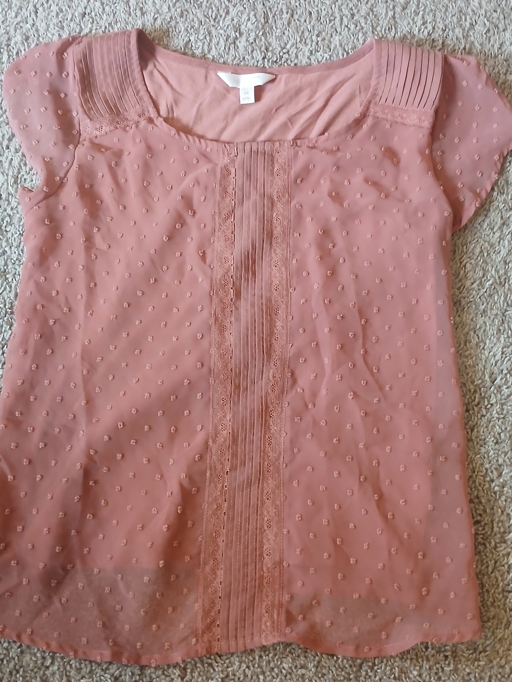 LC Lauren Conrad Rose Pink Swiss Dot Blouse